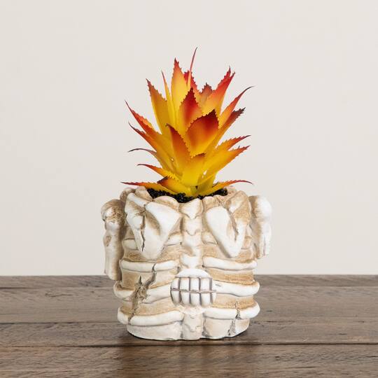 7" Artificial Halloween Succulent Plant in Skeleton Planter
